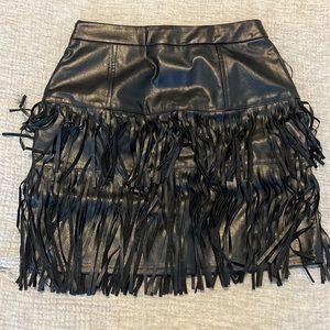 New in bag, Vici extra small black fringe faux leather skirt